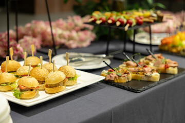 Small burgers at a restaurant catering