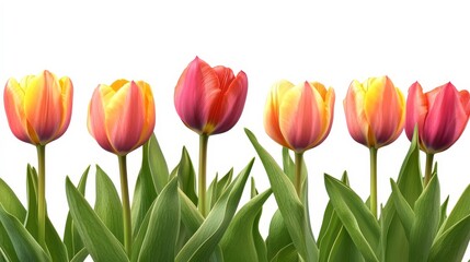 Obraz premium Spring tulips on white.
