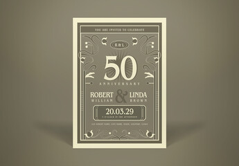 Brown Beige VIntage Art Nouveau Anniversary Invitation Layout