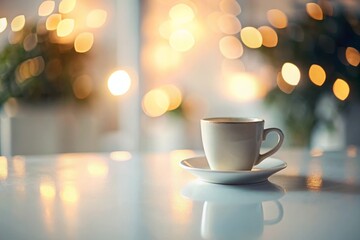 Elevate your design projects with this ceramic cup on a pristine white table, blending simplicity and sophistication for an inspiring creative atmosphere.