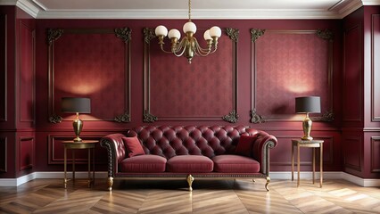 Luxurious terra cotta lounge with deep red accent wall