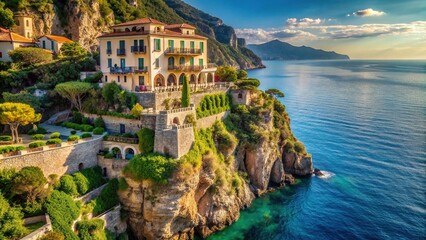 Naklejka premium Luxurious villa nestled along breathtaking Amalfi coast