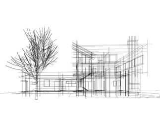 house building architectural 3d illustration