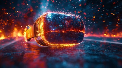 A vibrant and artistic representation of a virtual reality headset surrounded by colorful lights and abstract patterns, symbolizing digital exploration.