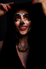 Real photo of woman with Santa Muerte Halloween make up