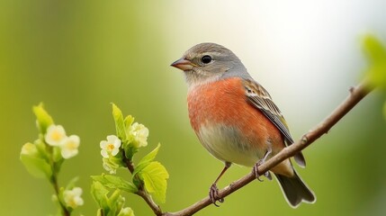 Cute Linnet bird (L. cannabina).