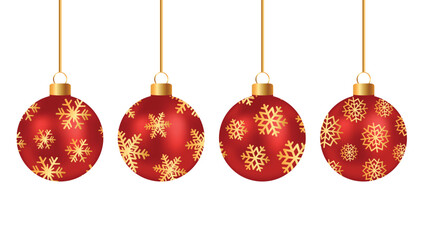 Red Christmas ball vector set featuring elegant shiny and glitter patterns. Realistic 3D