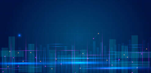 Smart city technology and modern futuristic cities blue light vector