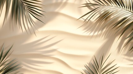  Sand and shadow on the beach from palm leaves. Beige static texture. Template for travel and package design. 