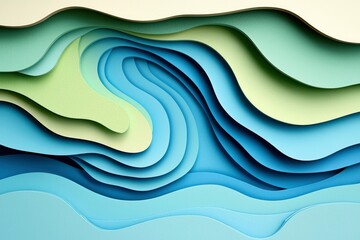 Fototapeta premium Abstract Papercut Design with Layered Blue, Green, and Beige Waves