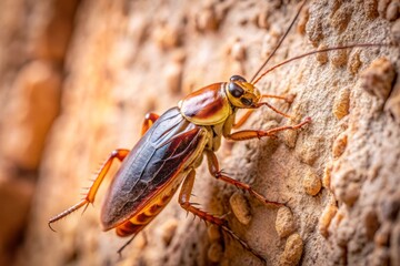 Explore a high-depth-of-field close-up of a cockroach resting on a wall, ideal for enthusiasts of nature and effective pest management.