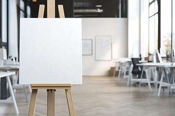 Blank Canvas on Easel in Modern Office Setting.