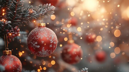 Captivating Christmas Tree with Red Ornaments and Twinkling Lights
