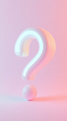 vertical question mark 3d rendering illustration, yellow shape on pink background soft pastel colors, UI ux graphic style questioning icon, questions faq background frame presentation ask for answer	