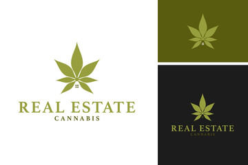 Cannabis with house icon logo design vector template illustration idea