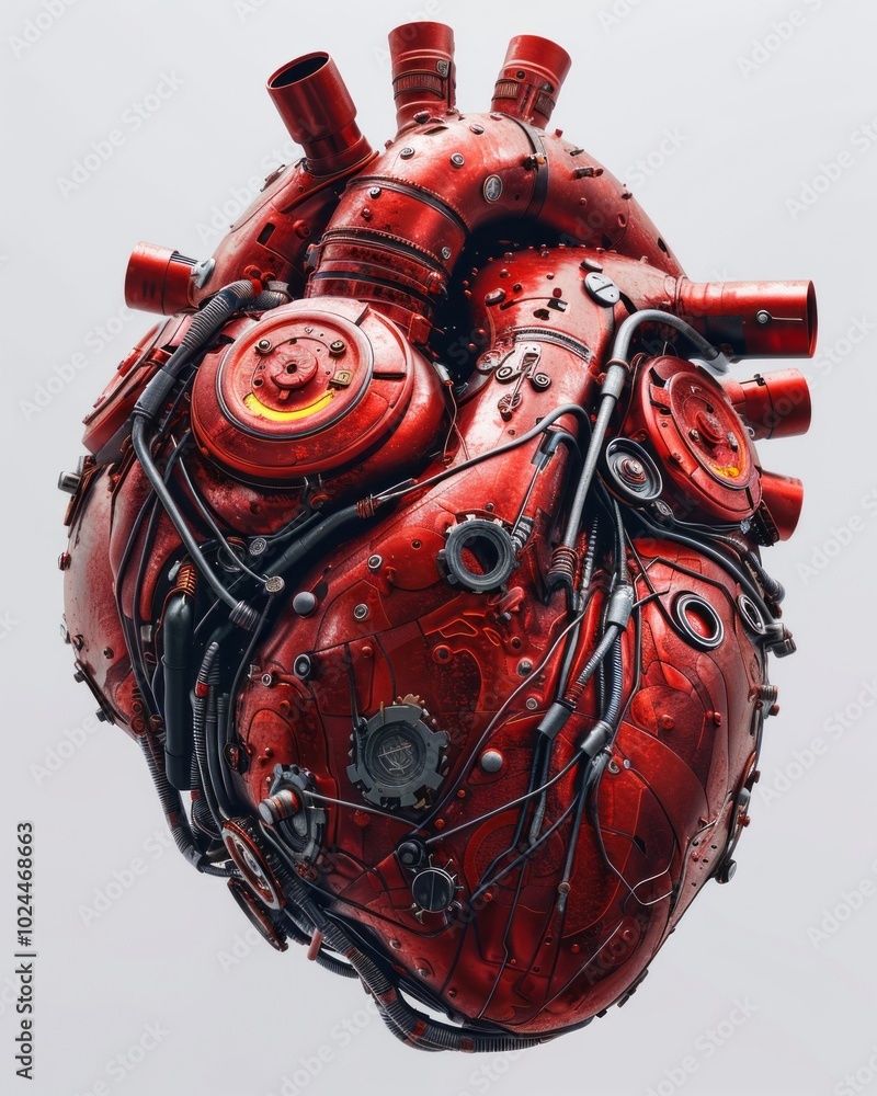 Poster high-resolution mechanical red image featuring intricate components and detailed design for technolo