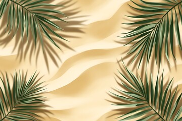  Sand and shadow on the beach from palm leaves. Beige static texture. Template for travel and package design. 