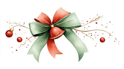 festive Christmas bow with jingle bell accent, surrounded by decorative elements, brings joyful and cheerful spirit to holiday season
