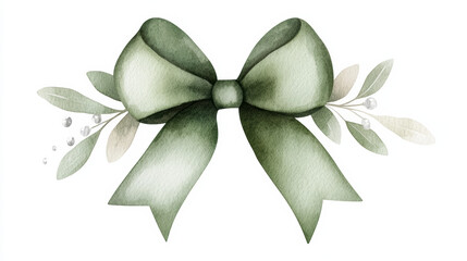 delicate green bow adorned with leaves and subtle embellishments, perfect for gift wrapping or festive decorations. This charming design adds touch of elegance to any occasion