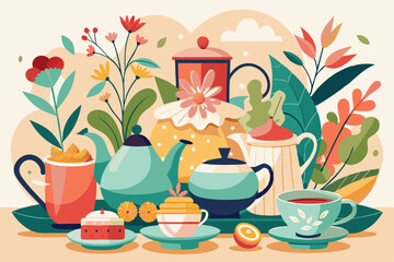 Elegant high tea party with abstract minimalist design for celebration and decoration