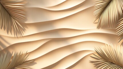  Sand and shadow on the beach from palm leaves. Beige static texture. Template for travel and package design. 
