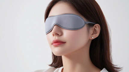 Woman wearing a soft eye mask designed for optimal comfort and darkness.