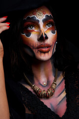 Real photo of woman with Santa Muerte Halloween make up