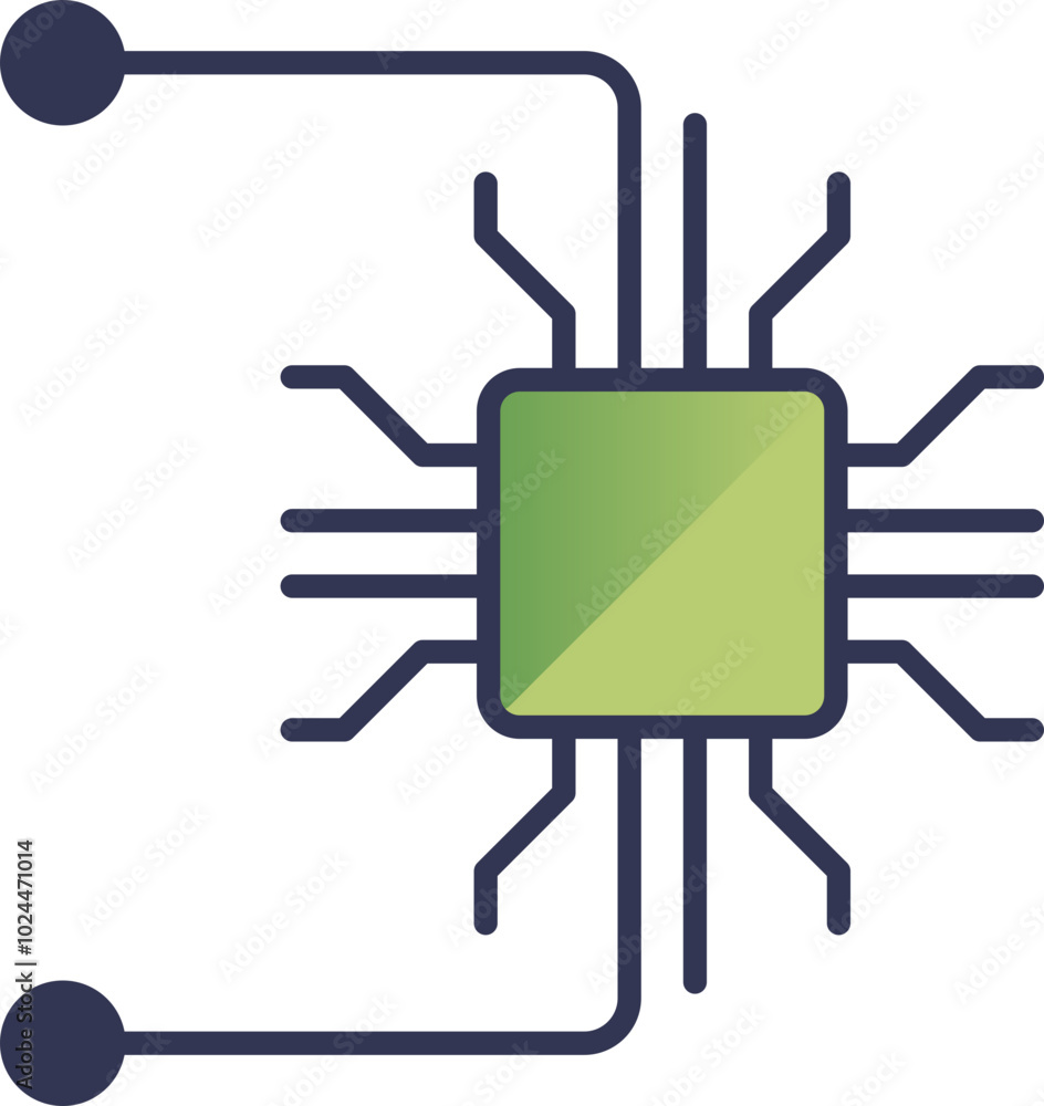 Poster illustration of a digital sensor chip with circuit lines, symbolizing technology and connectivity.