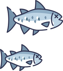 Naklejka premium Illustration of a dead fish with X eyes, symbolizing death or decay.
