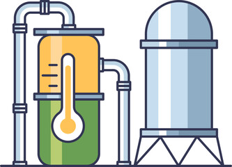 Illustration of biofuel plant equipment with tanks and pipes, symbolizing renewable energy production.