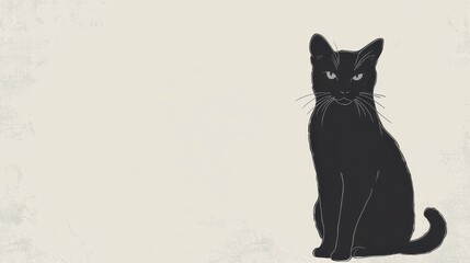 Majestic Black Cat in Minimalist Monochrome Landscape