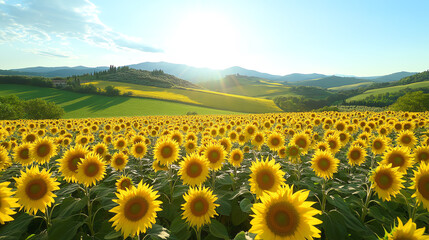 Obraz premium Sunflower field under a bright sun