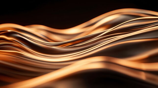 Elegant flowing waves of gold and bronze colors on a dark background, showcasing smooth texture and dynamic forms.