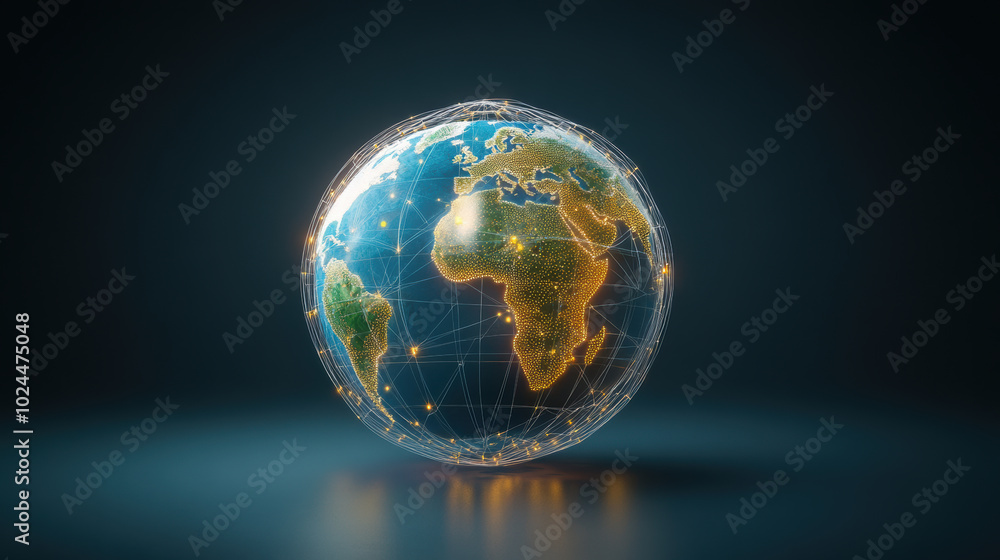 Poster digital globe with interactive touchpoints showcasing geography and connectivity. this vibrant repre