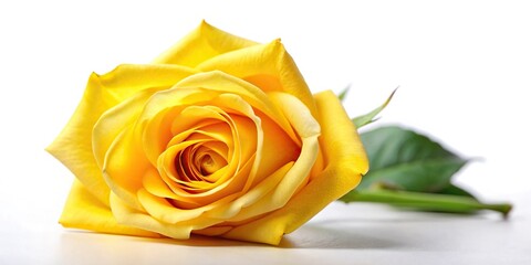 Macro close-up of a yellow rose isolated on a white background