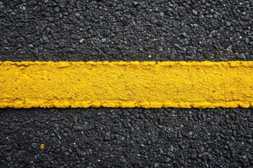 Macro close-up of yellow stripe on black asphalt texture background