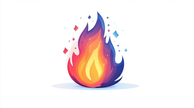 Colorful flames with vibrant colors, isolated on white background.