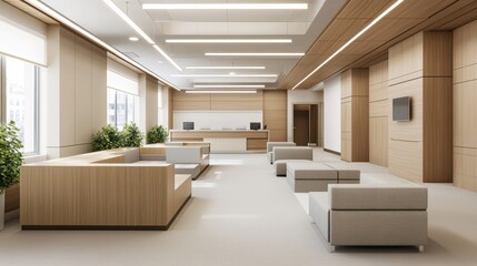 Fototapeta premium Modern office reception area with sleek design and natural light