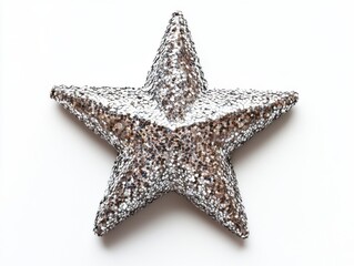 Glittery silver star on a white background.