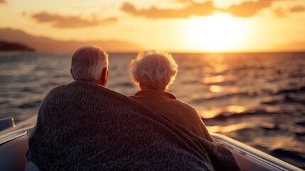 Fototapeta premium Romantic Sunset on a Boat for Mature Couple
