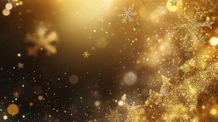 Sparkling Golden Snowflakes and Bokeh Lights