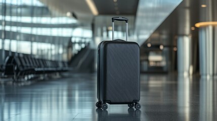 Black Suitcase on a Shiny Airport Floor