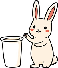 Adorable Cartoon Bunny Next to a Cup &ndash; Cute Rabbit Illustration for Kids' Products and Designs