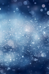 Abstract blue and golden sparkling lights with snowflakes in winter.