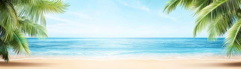 Fototapeta premium Idyllic tropical paradise, palm trees swaying gently on a pristine beach with crystalclear turquoise waters
