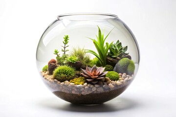 Macro empty glass container for terrarium or florarium isolated on white background