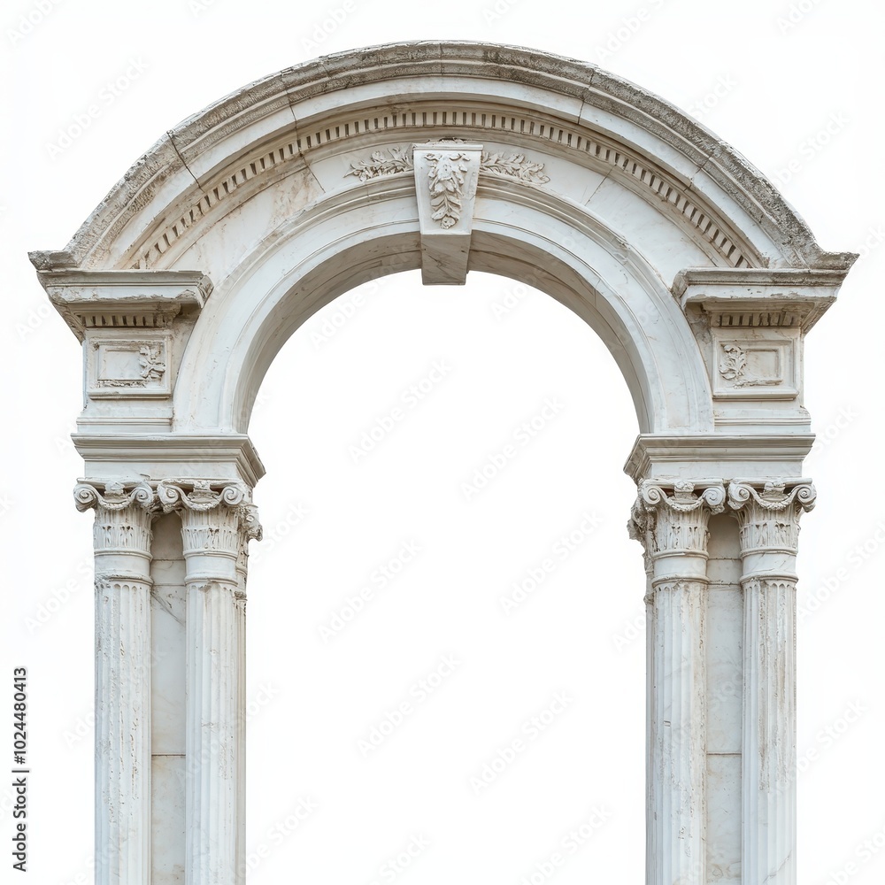 Poster an elegant architectural arch showcasing classical design elements and intricate details.