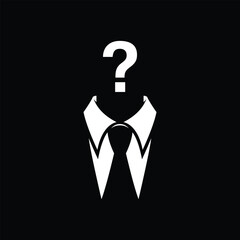 mysterious man, a man in a tie and suit with a question mark on his head, a business man, a boss outfit