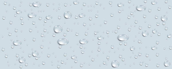 Rain transparent drops flow down the glass.Realistic wet condensation texture.Fresh water splash effect on the surface.Liquid spreading droplet shapes.
