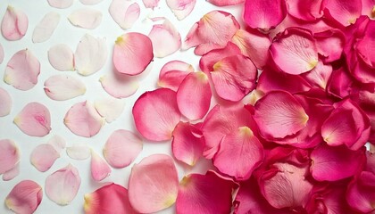Pressed and dried delicate pink petals of rose flowers. copy space available